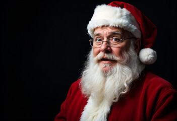 Portrait of santa claus with a surprised face on a black background 