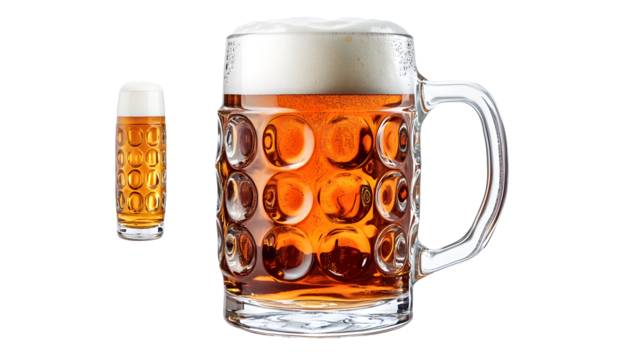 A stein of beer, Maß Bier, Beer mug, glass, Oktoberfest, German beer, transparent or isolated on white background