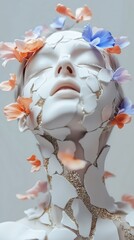 Naklejka premium Delicate Pastel Florals in Detailed Portrait, 柔らかなパステルフラワーの精緻な肖像.Generative AI