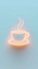 Obraz premium Glowing Coffee Cup Outline Art, 輝くコーヒーカップのアウトラインアート.GenerativeAI