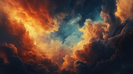 Dramatic cloudy sky with dense, dark storm clouds rolling in, creating a powerful and intense mood.