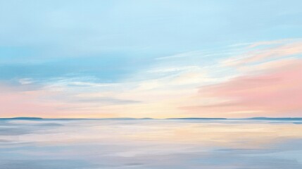 Fototapeta premium Early morning sky with soft pastel colors of pink and blue, with thin clouds scattered across the horizon.