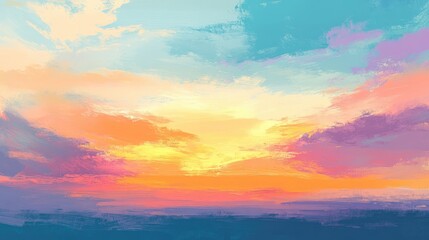 Fototapeta premium Evening sky with a vibrant mix of orange and pink, as the sun dips below the horizon.