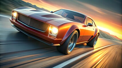 Naklejka premium Need for speed car racing game in city light 