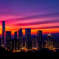 Obraz premium City Skyline Silhouette at Sunset
