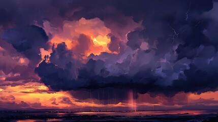 Fototapeta premium Stormy sky with dark, dramatic clouds gathering above, hinting at rain and thunder.