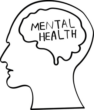 recommend clip art: Hand drawn Mental Health Text in Brain Outline Inside Head Outline