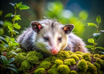 Serene Opussum in Natural Habitat: A Portrait Capturing the Art of Play Possum, Showcasing the Calm and Tranquility of an Opossum Lying Still to Avoid Attention