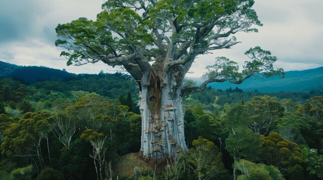 Massive Kauri Tree in New Zealand Native Forest
