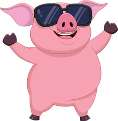 cartoon cute pig wearing sunglasses