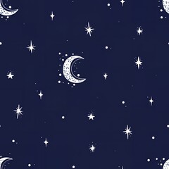 Fototapeta premium Night Sky Pattern with Stars and Crescent Moons