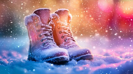 Snowy Brown Boots Resting in a Winter Wonderland