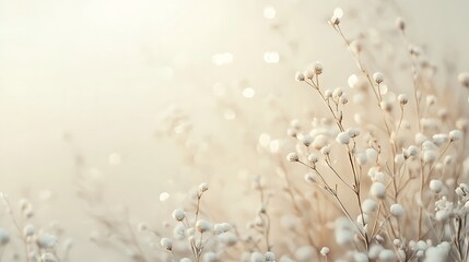 Delicate White Flowers in a Softly Lit Field