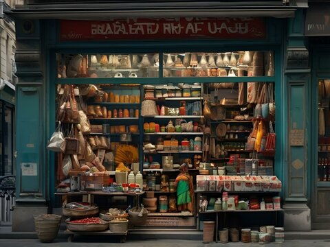 A cozy and inviting atmosphere at 'Bharat Arif Uaju', with a mannequin in traditional Indian attire and baskets displayed outside.