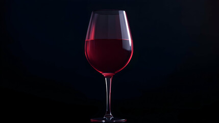 A single glass of red wine on a black background.