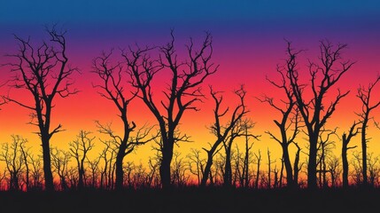 Naklejka premium Silhouettes of barren trees against a winter night sky
