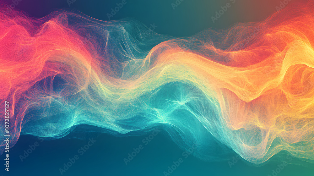 Poster a vibrant wave of colorful, swirling patterns creates a dynamic and ethereal digital artwork, evokin