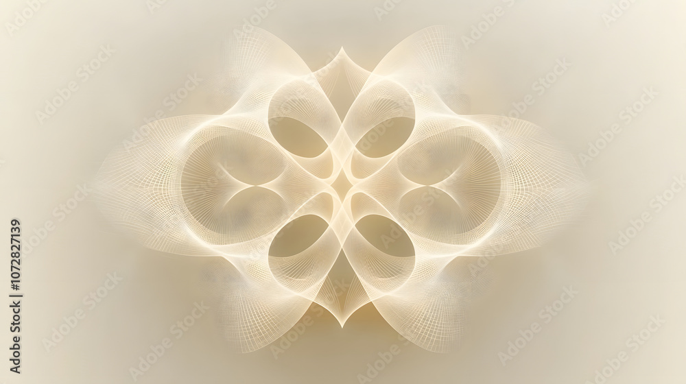 Poster A delicate, abstract design featuring intricate patterns and soft, swirling forms in a monochromatic light tone.
