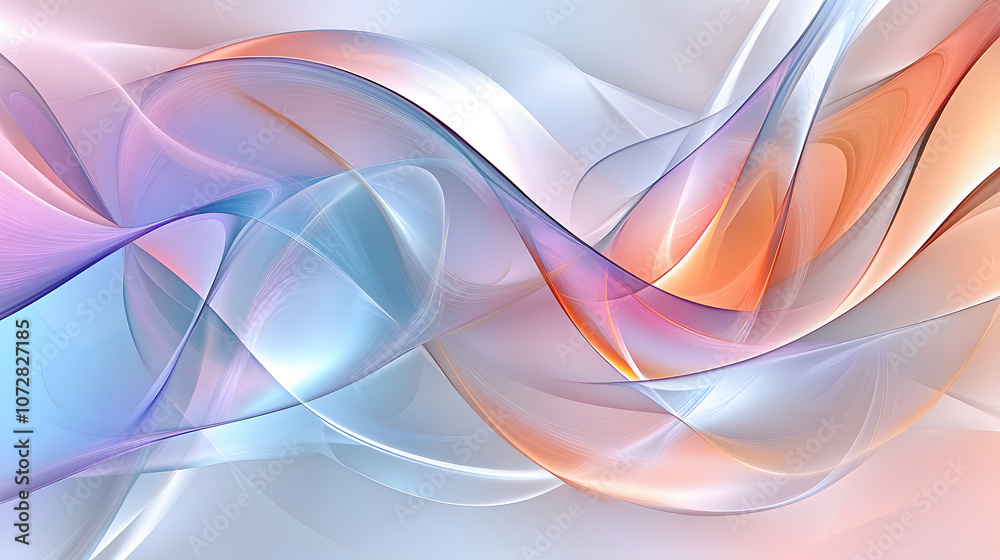Poster A serene abstract design featuring soft waves and gradients in pastel colors, creating a calming and ethereal atmosphere.