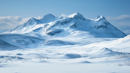 Obraz premium Winter landscape of snow-covered mountains under a clear sky, style landscape