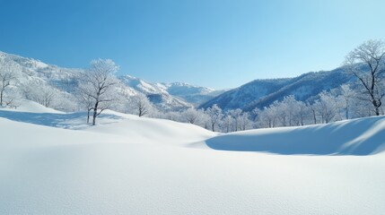Fototapeta premium Winter landscape of snow-covered mountains under a clear sky, style landscape