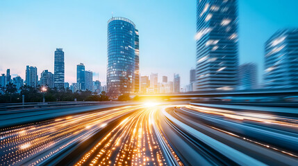 Fototapeta premium Transforming urban skylines embracing sustainable technologies in transportation networks