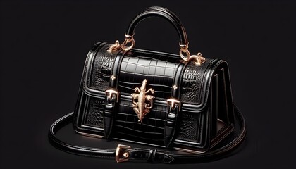 PNG Elegant black crocodile leather handbag