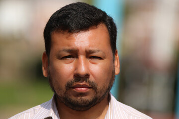 Naklejka premium Man between 40 and 50 years old, Latino, Hispanic, Peruvian, in front of a camera in different shots