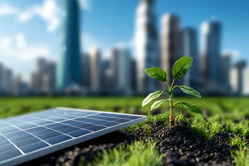 Fototapeta premium Innovative smart city infrastructure integrates green spaces and robotic systems for sustainable urban transportation