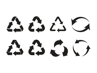 Recycle icon set, Recycling arrow symbols design.