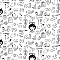 medicine hand drawn doodle seamless pattern background