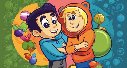Naklejka premium Fun cartoon character design and style in illustration background