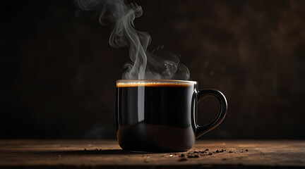 “Black Coffee in a Mug” – A Simple Mug of Black Coffee with Steam Rising on an Isolated Background