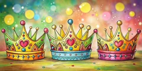 Obraz premium Six Hand-Drawn Cartoon Crowns Featuring Unique and Whimsical Designs, Perfect for Creative Projects and Children’s Illustrations, Celebrating Fun and Imagination in Art