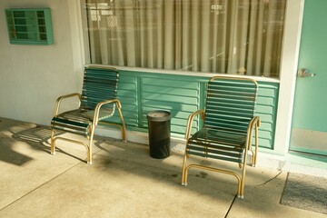 Two chairs outside a motel in Wildwood, New Jersey