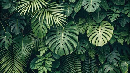 Exotic jungle foliage with various tropical plants and leaves arranged in a seamless repeating pattern, vines, tropical plants, nature, foliage