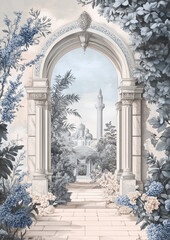 beautiful arch with flowers for wedding invitation, wedding backdrops