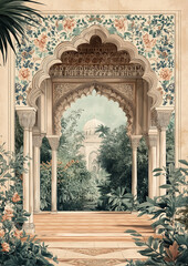 beautiful arch with flowers for wedding invitation background, wedding backdrops, Mosque,