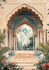 beautiful arch with flowers for wedding invitation background, wedding backdrops, Mosque