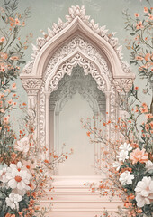 beautiful arch with flowers for wedding invitation background, wedding backdrops, Bali style