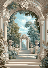 archway in the park, beautiful arch with flowers for wedding invitation background, wedding backdrops