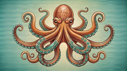 A mesmerizing illustration of a cephalopod with intricate details and swirling tentacles against a backdrop of flowing waves.