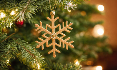 Close-up view of a Christmas tree background