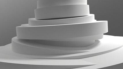 3D grayscale rendering of abstract geometric circular structure. A simple, minimal, and modern or contemporary background or wallpaper.