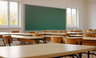empty wooden table classroom background