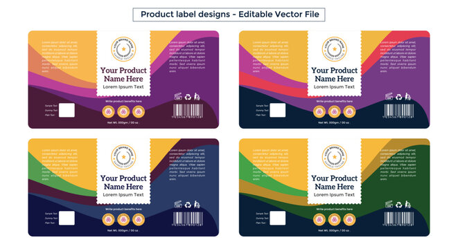 Product label design template cosmetic labels editable vector file for printing supplement packaging design food packaging jar labels pills bottle label design set illustration