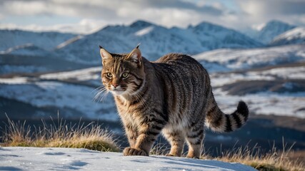 Solitary Splendor: A Scottish Wildcat in a Snowy Wonderland