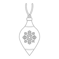 Vector black and white Christmas tree decoration in the shape of an icicle with a pattern on a white background.