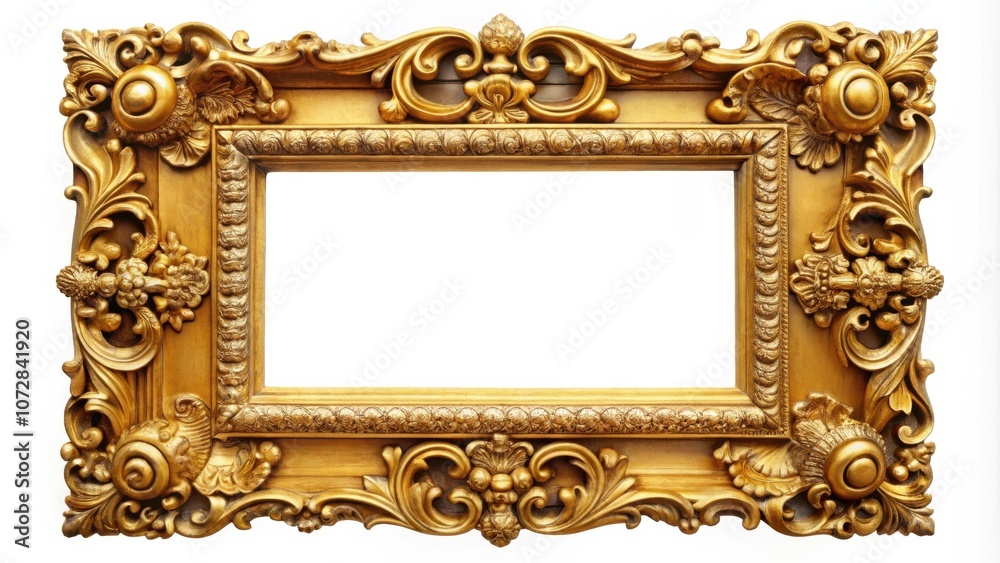 Poster Ornate Gilded Frame with Intricate Carvings and a Classic Rectangular Shape, Ideal for Enhancing Artworks or Displaying Precious Memories