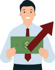 character of banker carrying arrow sign and money.eps